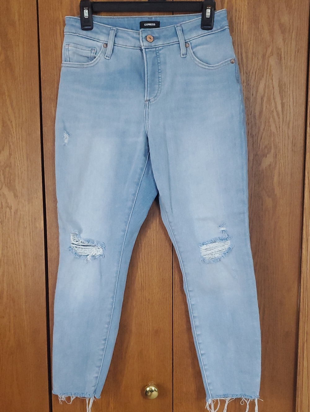 Express Light Blue Ripped Ankle Jeans